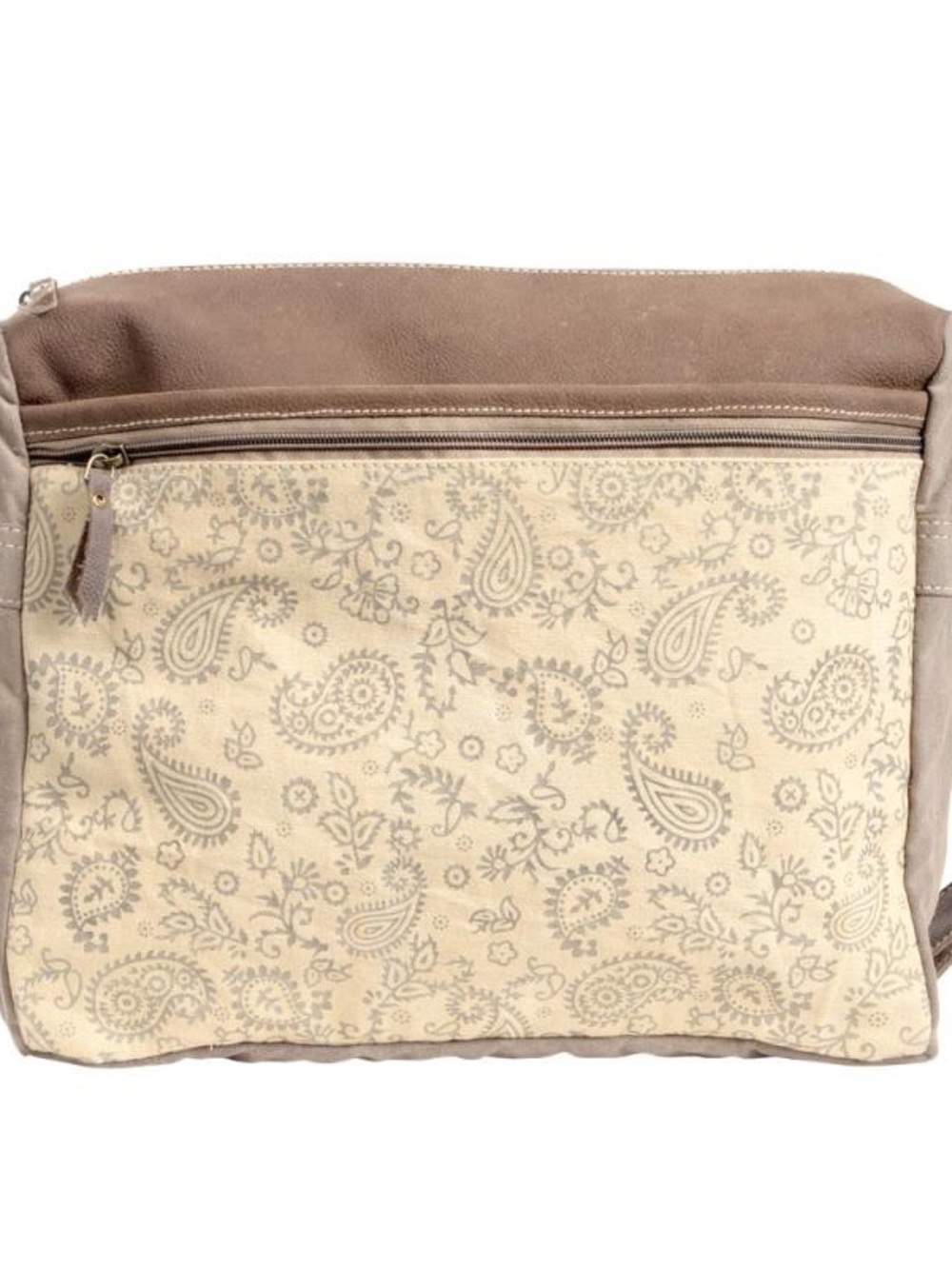 Neutral Paisley Canvas Tote Bag in Taupe and Cream